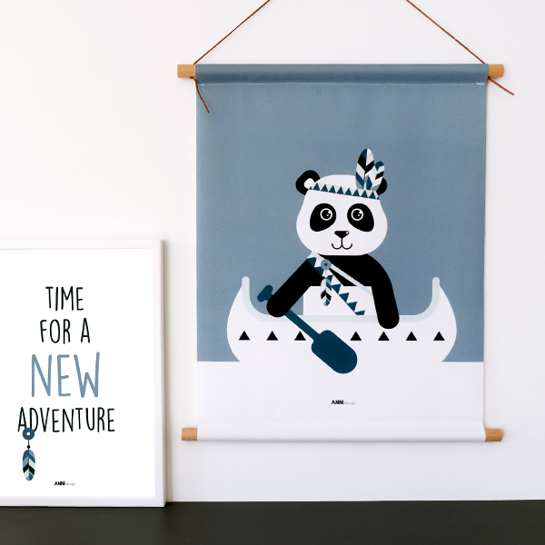 textielposter indiaan panda jeans blauw ANNIdesign 01
