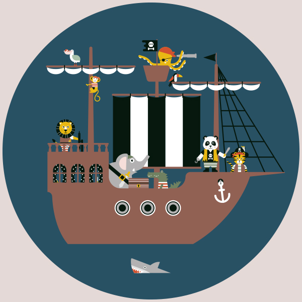 behangcirkel piraat piratenschip donker blauw ANNIdesign 02
