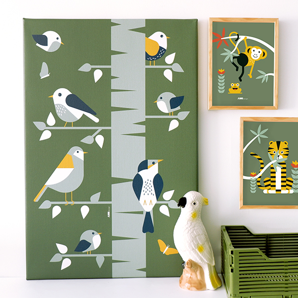 canvas vogels in boom olijf groen ANNIdesign 01