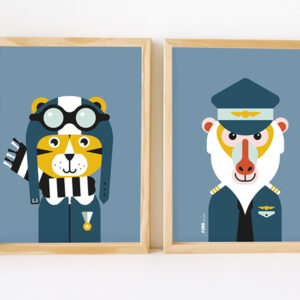 poster set 15x20 piloot tijger aap jeans blauw ANNIdesign 02