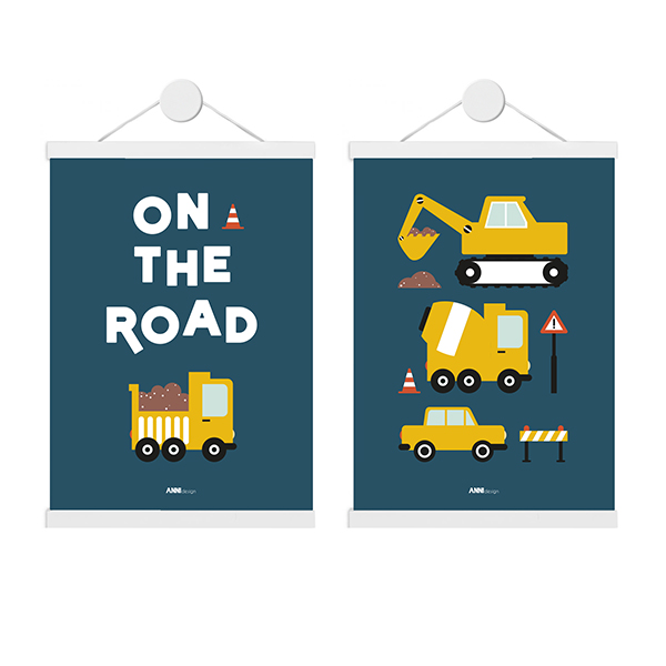 poster set 2x voertuigen on the road donker blauw A3 A4 ANNIdesign 01