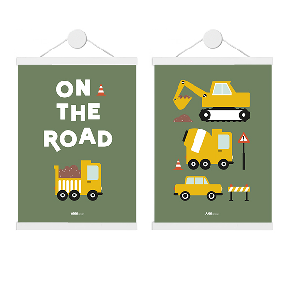 poster set 2x voertuigen on the road olijf groen A3 A4 ANNIdesign 01