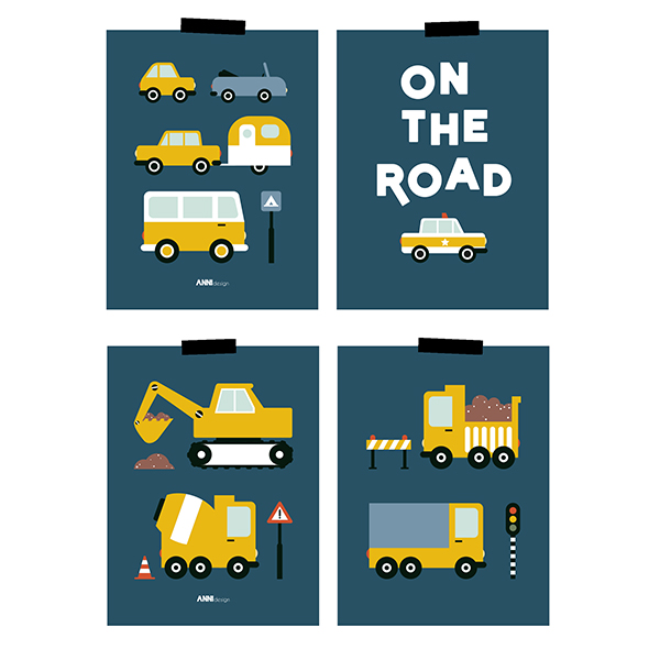 poster set 4x on the road donker blauw 15x20 ANNIdesign 01