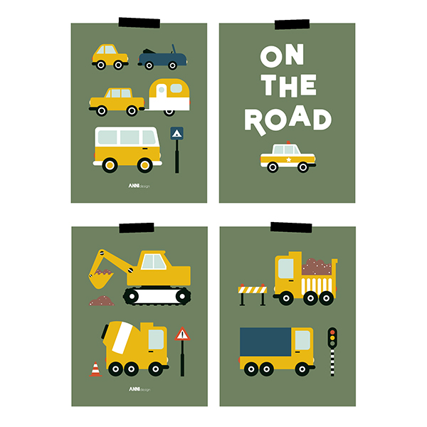 poster set 4x on the road olijf groen 15x20 ANNIdesign 01
