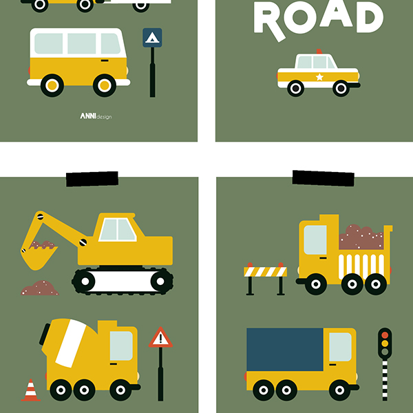 poster set 4x on the road olijf groen 15x20 ANNIdesign 02