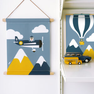 textielposter piloot baviaan vliegtuig jeans blauw ANNIdesign 01