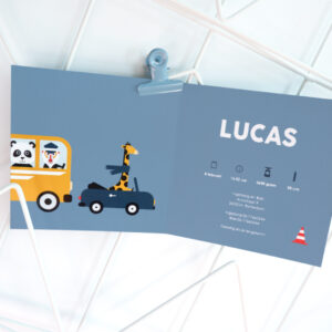 Geboortekaart Dieren onderweg jeans blauw gevouwen ANNIdesign 02