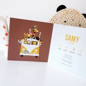 Geboortekaart Safari bus terracotta bruin gevouwen ANNIdesign 02