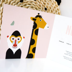 Geboortekaart Safari dieren oud roze gevouwen ANNIdesign 02