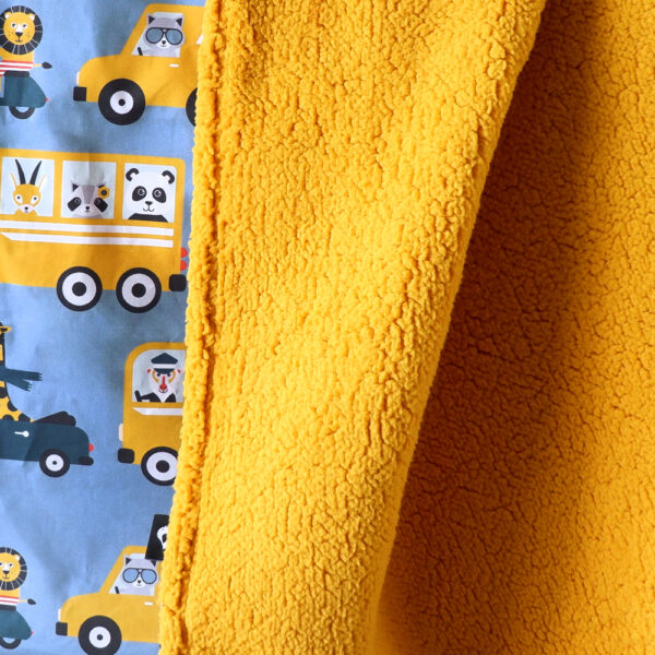 Teddydeken dieren onderweg jeans blauw teddy oker geel ANNIdesign 02