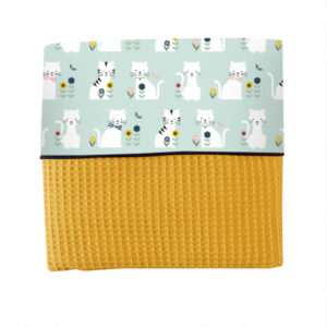 Ledikantdeken Kittens old green Wafelstof oker geel ANNIdesign S01