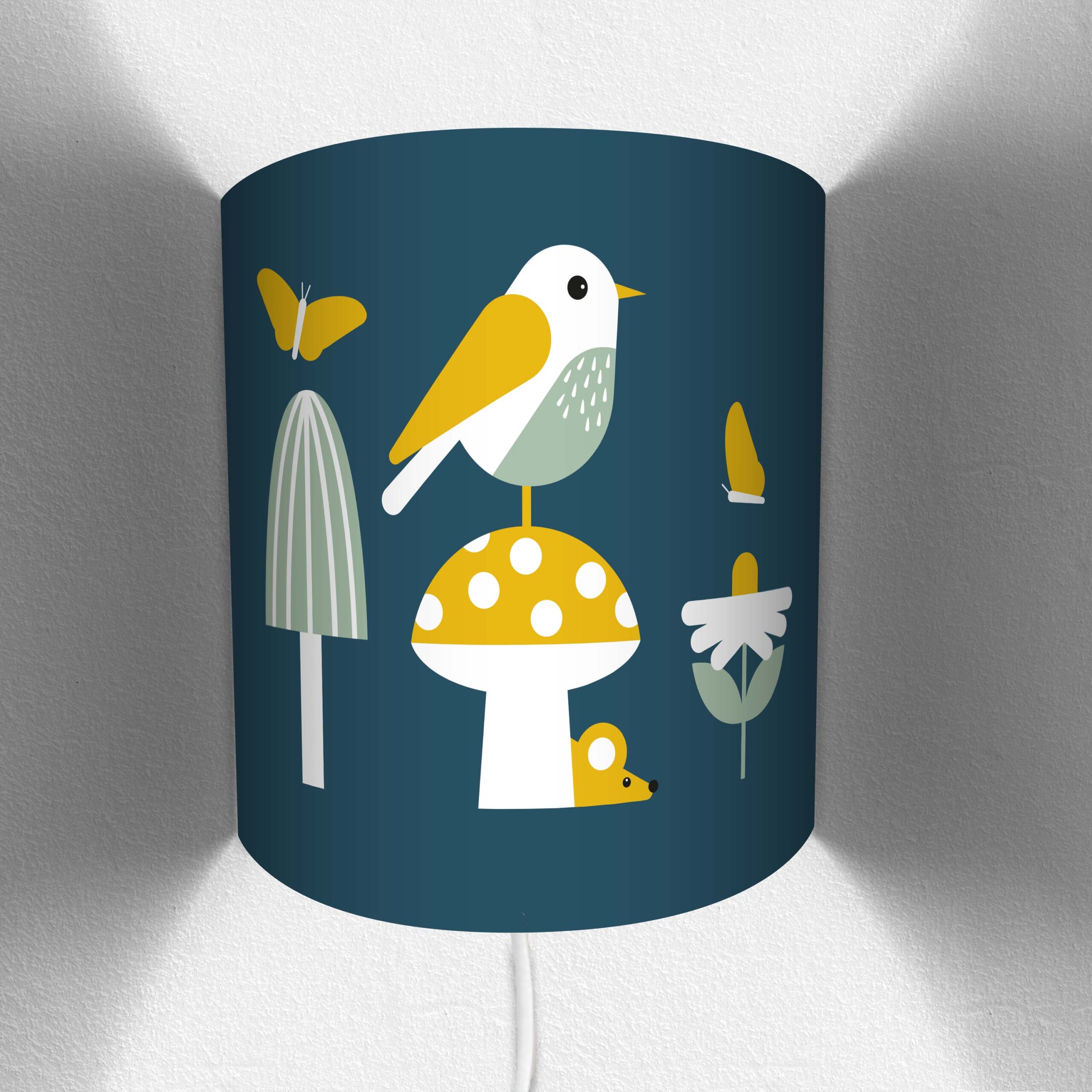 Wandlamp Vogel op paddenstoel | donker blauw